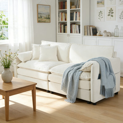 2-Seat Chenille Fabric Cozy Couch Loveseat Sofa with Side Pockets