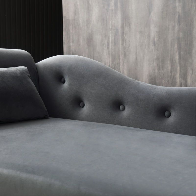 Chaise longue confortable en velours gris avec rangement spacieux et 2 coussins de soutien lombaire