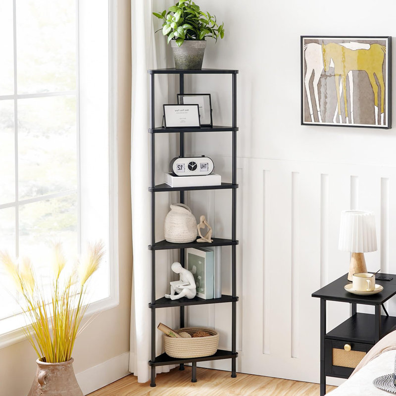 CornerCabinet Corner Bookcase, Black, (5 Shelves) 45.3"H x 11.8"W x 11.8"D.