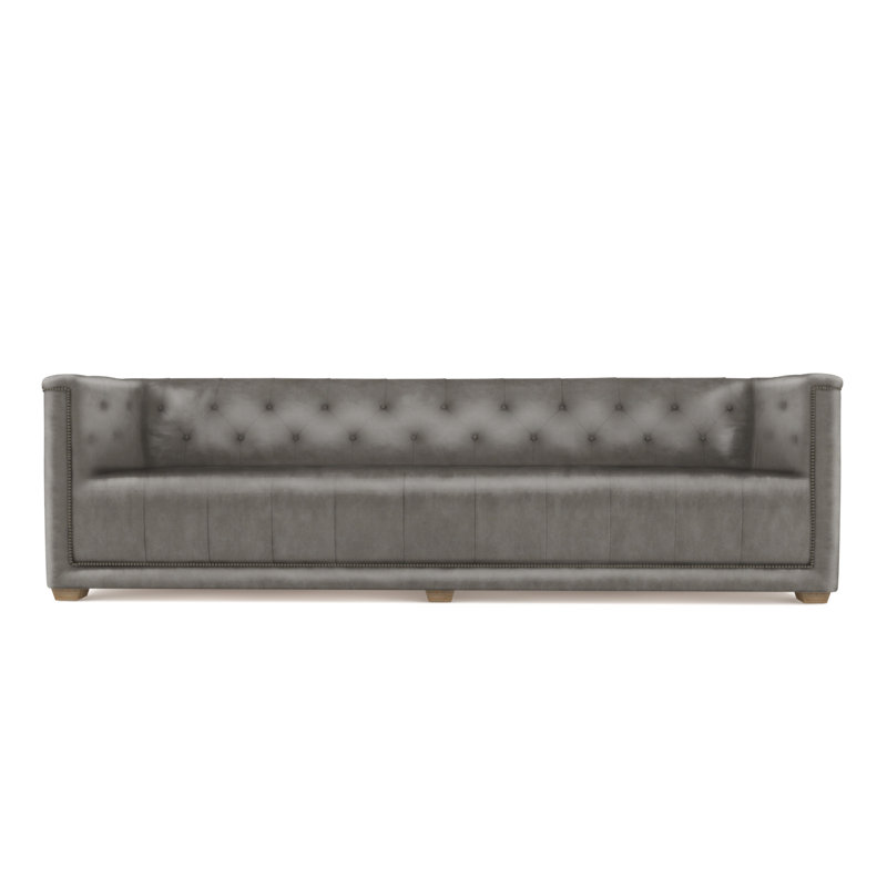 Velvet Sofa, Pumice Genuine Leather, 96"
