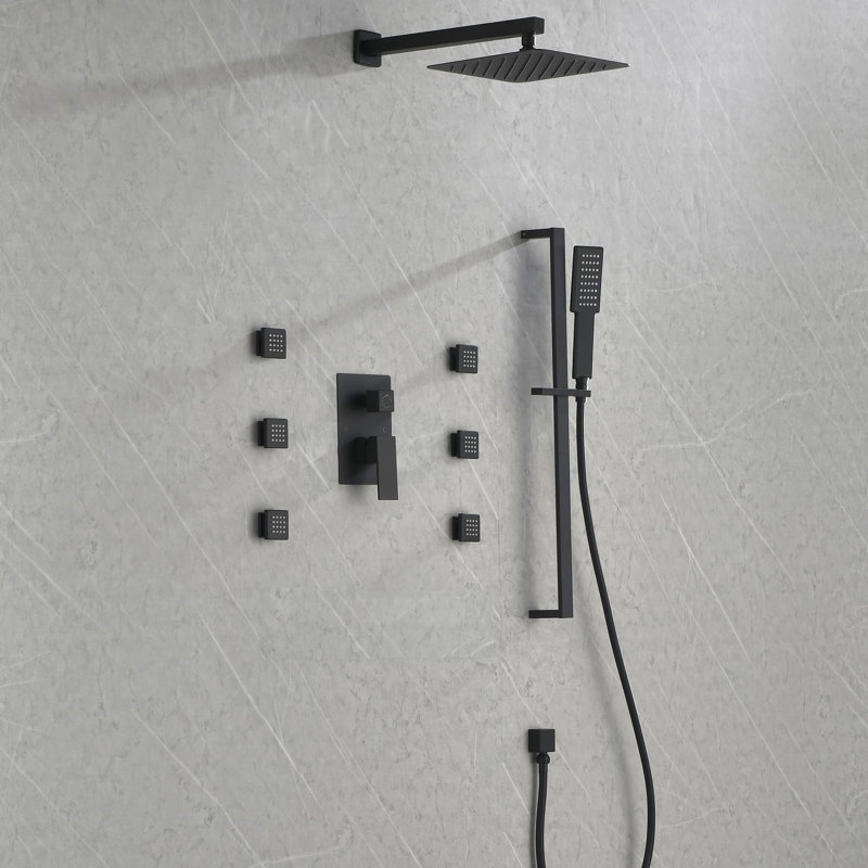 Système de douche mural à pluie avec douchette et garniture de douche avec barre coulissante