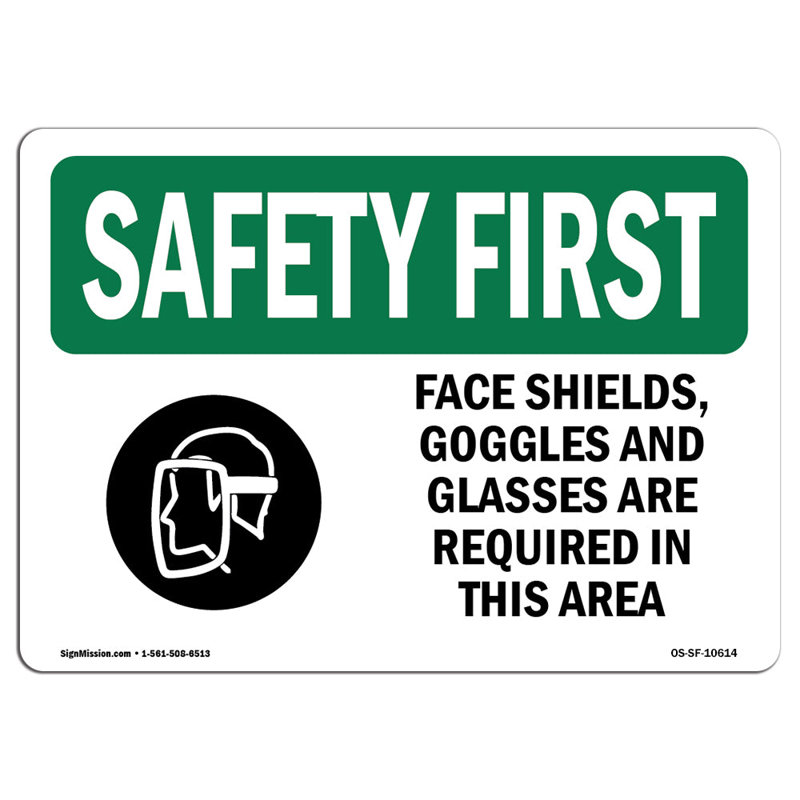 Signe de lunettes de protection faciales, H 12 po x l 18 po x P 0,1 po