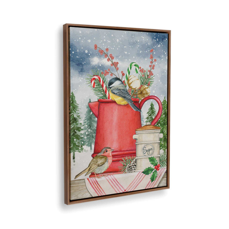 «Winter Birds» par Nicole DeCamp, reproduction d'art, L 24 po x H 36 po, Brun, Toile avec cadre
