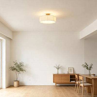 18 Inch 6-Light Semi Flush Mount Ceiling Light, Flower-Shaped Fabric Shade Ceiling Fixture