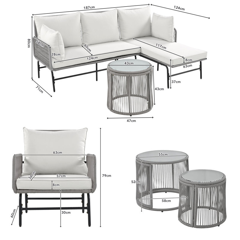 150 - Person Seating Group with Cushions, White, Grey