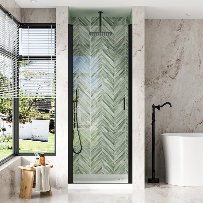 32"x 72" H Semi-Frameless Pivot Shower Door with  1/4 inch(6mm) Clear Tempered Glass And Handle,Matte Black, Matte Black