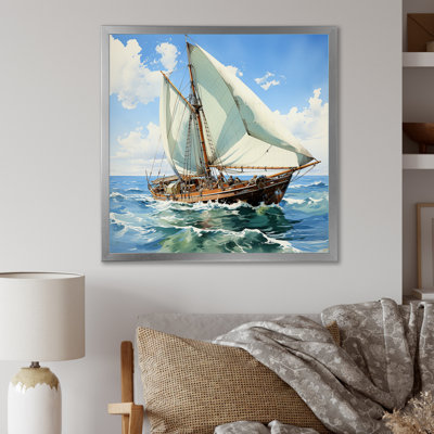 Voilier, aquarelle, horizon vert II - bateau à voile, art mural