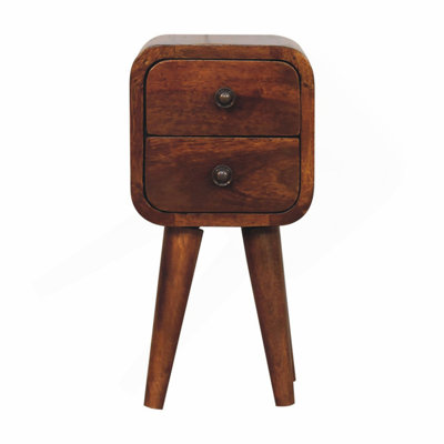 Solid Wood Extra Mini Curved Chestnut Nightstand