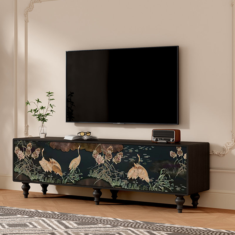 Meuble télé en bois de pin massif avec armoires de rangement