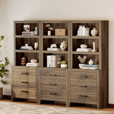 Large Bookshelves With Drawers, 74" Tall Bookcase Combo With 9 Shelves & 9 Drawers, Farmhouse Wood Bookshelves For Living Room, Home Office, Library by One Allium Way
