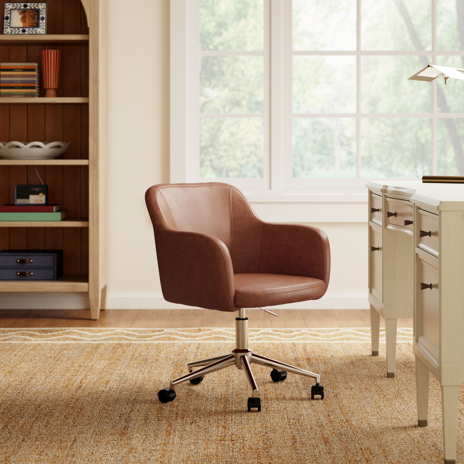 Imbali Swivel Office Chair, Cognac, Polyurethane