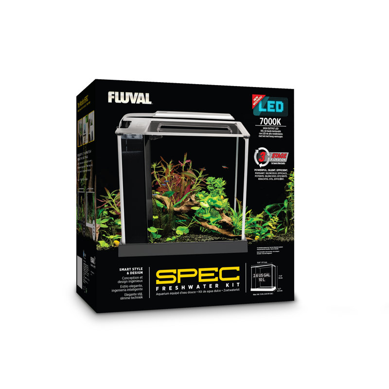 Black Glass 2.6 Gallon Desktop Aquarium Kit with LED Lighting