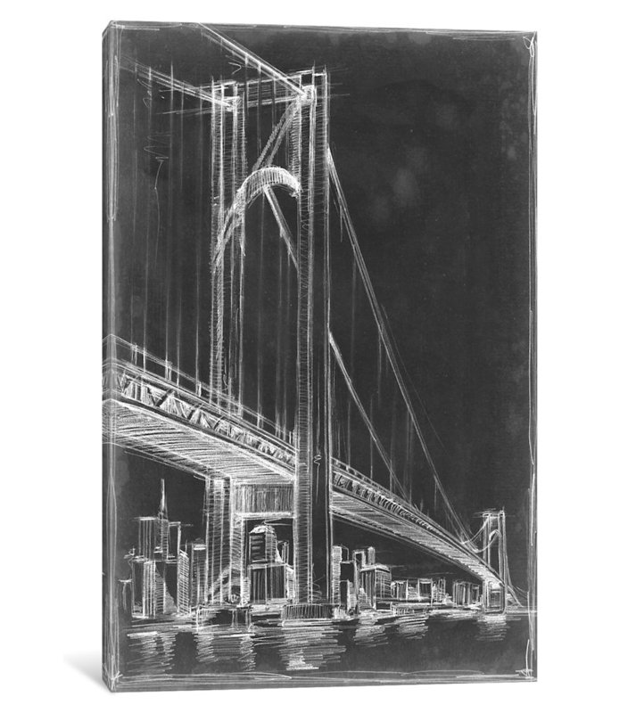 « suspend bridge blueprint i », impression sur toile, H 12 po x l 8 po x P 0,75 po