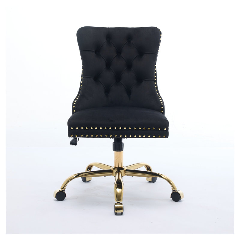 Chaise de bureau moderne capitonnée en velours avec siège large, siège de bureau rembourré noir pour bureau personnel