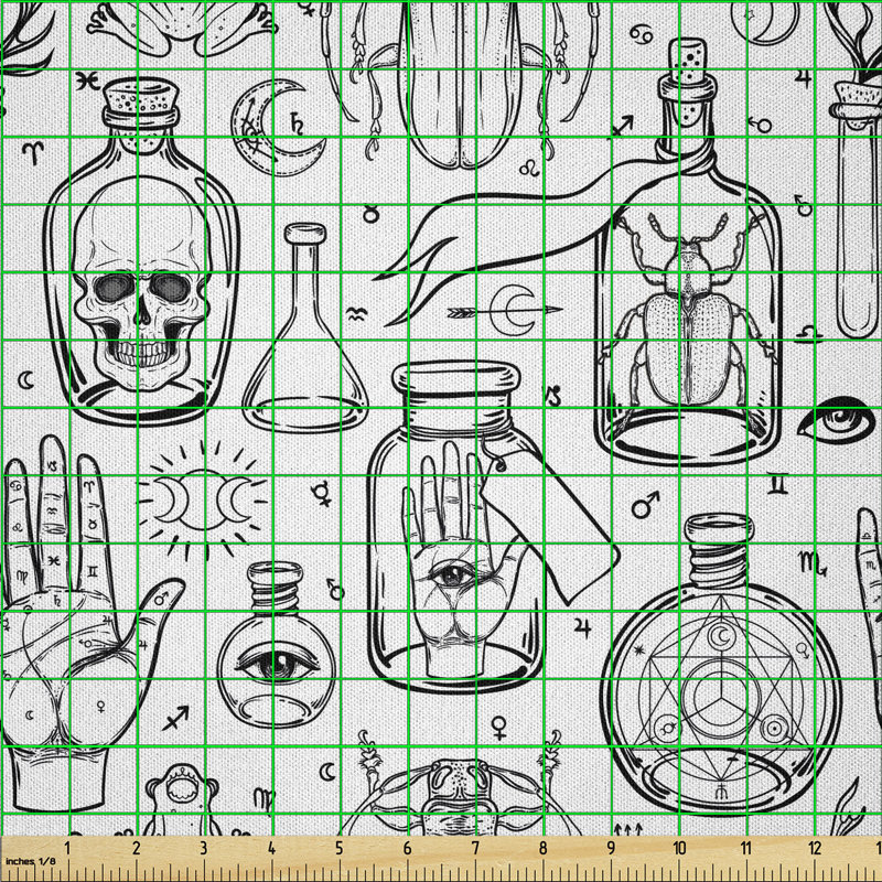 Belote Monochromatic Occult Horror Symbols Multi-Purpose Fabric