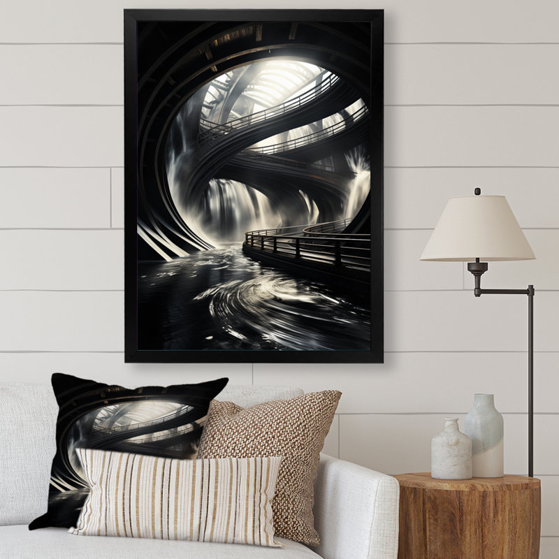 «Gray Modern Bridge In Motion II», reproduction sur toile, Cadre photo noir, H 32 po x l 16 po x P 1 po