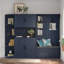 Armoire de vestibule multifonctionnelle de gauche à droite (peut être utilisée séparément) avec rangement et 4 crochets, armoire de rangement / arbre d'entrée 2 en 1 pour le salon, la cuisine et le couloir, bleu antique-794734613