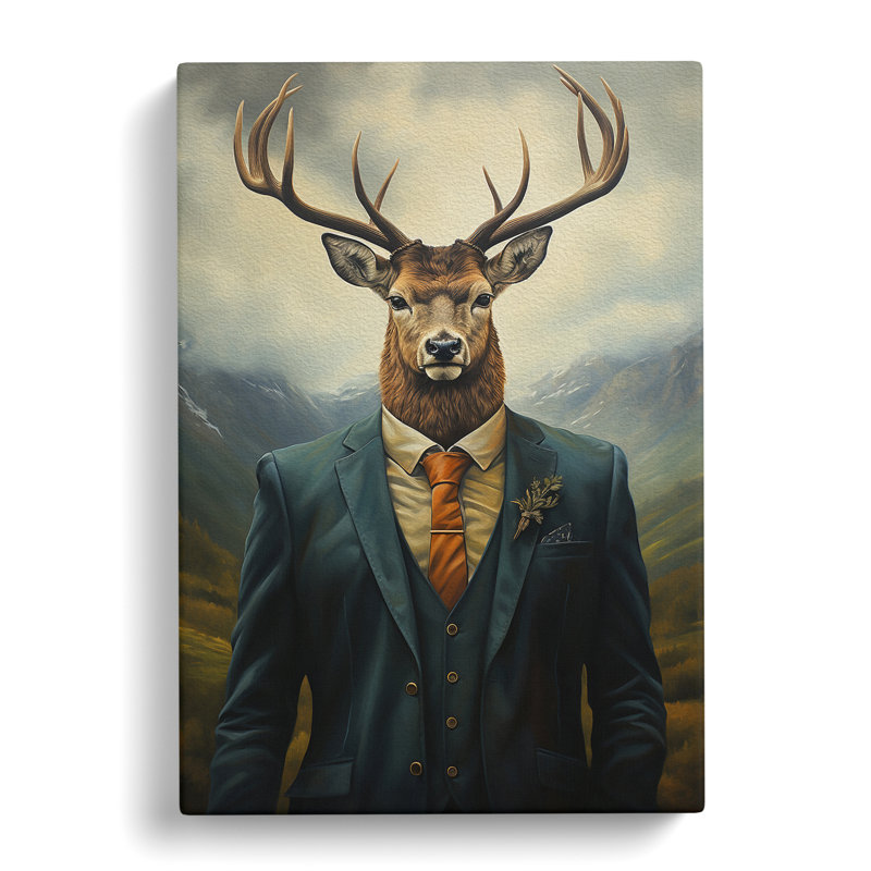 Stag In A Suit - Wrapped Canvas Print, 60cm H x 40cm W x 3cm D