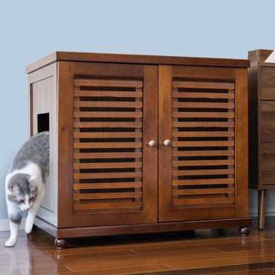 The Refined Litter Box - Wood Cat Litter Box Enclosure Cabinet With Drawer, Bar Style