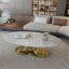 Table basse 49,2 "en faux marbre moderne avec plateau en pierre frittée, table de salon avec base en acier inoxydable