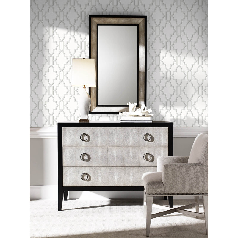Luxe Haven Coastal Lattice 18' L x 27" W Smooth Peel and Stick Wallpaper Roll, Harbor Mist