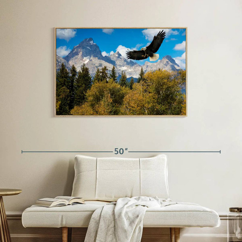 Grand Teton Eagle, Cadre flottant en bois naturel, 40 po x 27 po