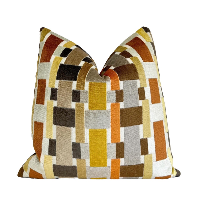 Housse de coussin en velours Ava, Géométrique brun clair, H 20 po x l 20 po