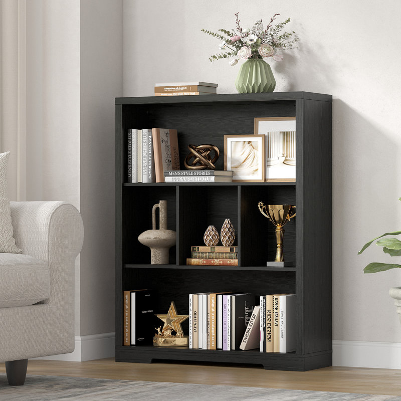 31.5" W Cube Bookcase With Tri-Color Sensor Light, Open Display Shelf, Black