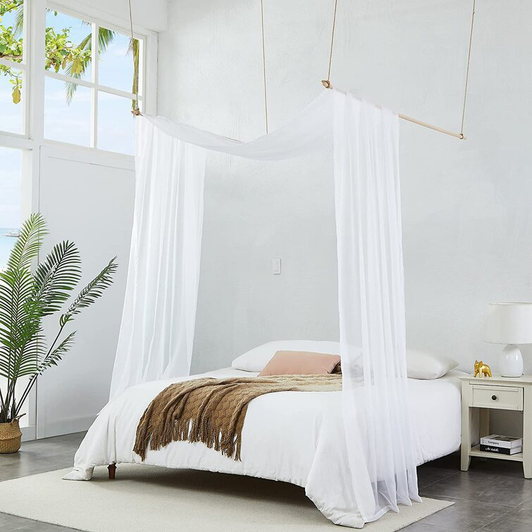  Rideaux à baldaquin en polyester, Blanc, Simple