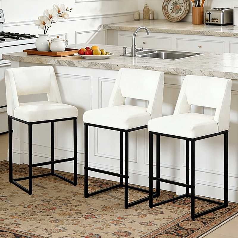  Tabourets de bar 26 po en similicuir rembourrés (ensemble de 3), Beige-PU