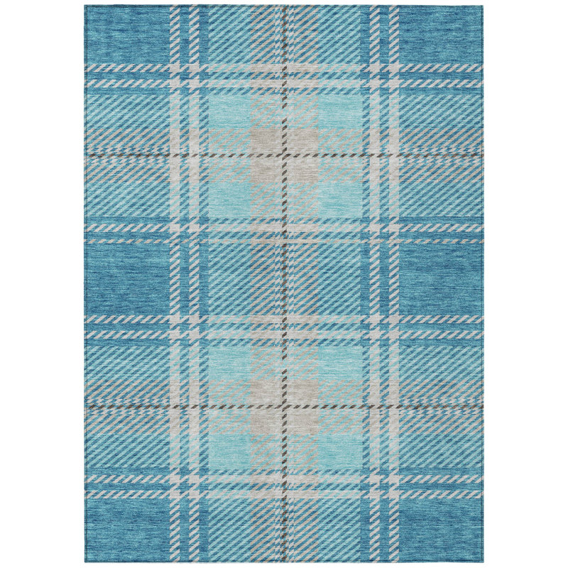 Tapis d'extérieur lavable à carreaux bleu sarcelle 3 pi x 5 pi bleu gris et brun