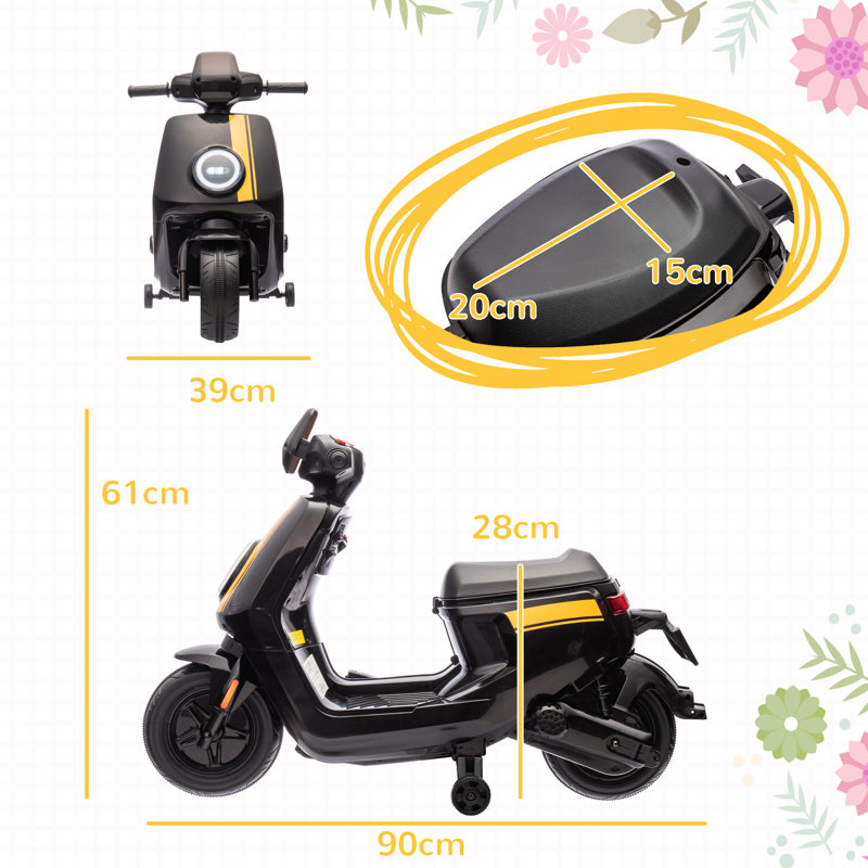 AIYAPLAY 6V Kids Electric Motorbike with Headlights, Music, Black