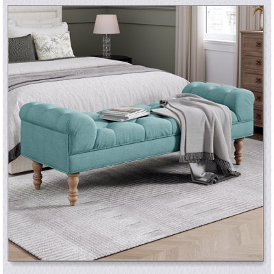 Banc de bout de lit capitonné à boutons avec accoudoirs roulés, grand repose-pieds rembourré pour la chambre à coucher et le salon, élégant et fonctionnel
