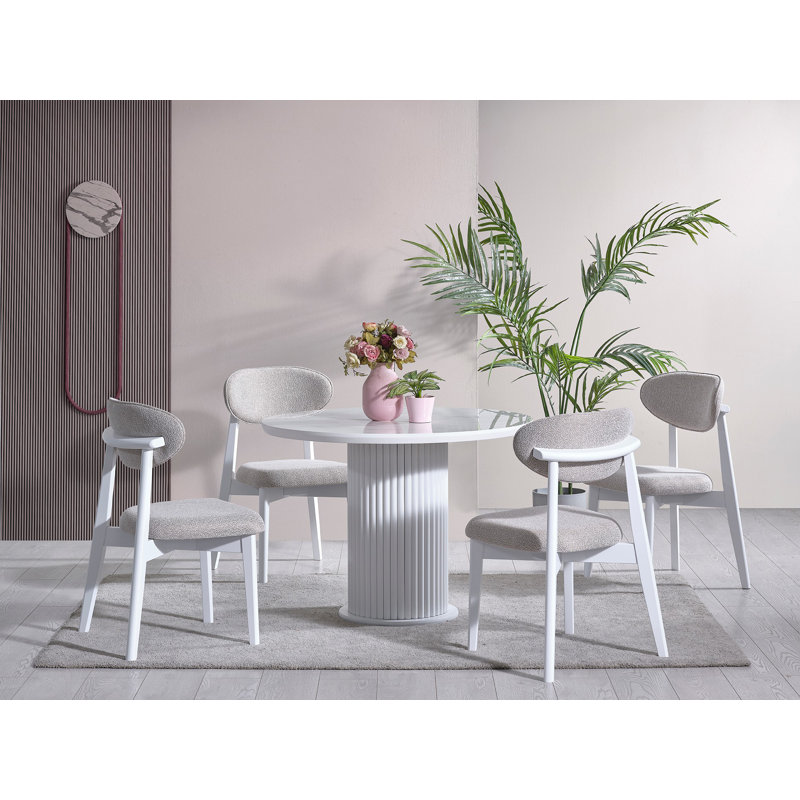 Ferro Beech Round Dining Table, White, 75cm H x 100cm L x 100cm W