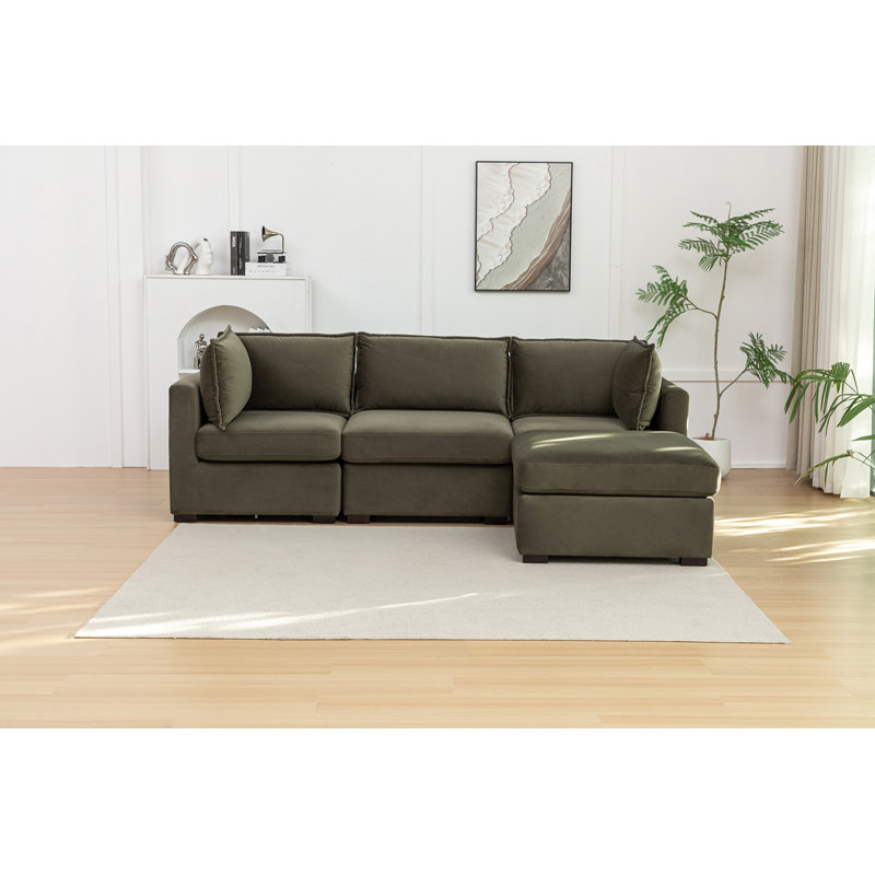 Canapé modulaire 4 pièces Dosh, Polyester vert olive