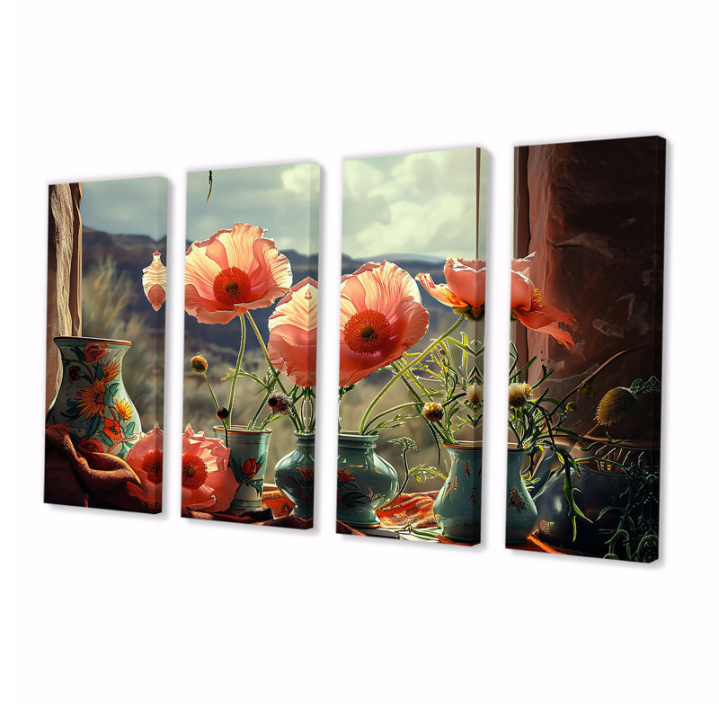 Dahmen - coquelicot, art mural 4 pièces, H 32 po x l 64 po