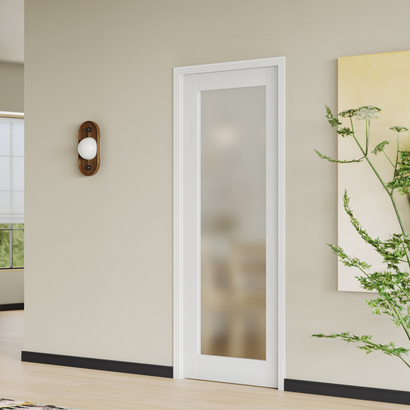 Dalle de porte intérieure avec cadre assorti - 1 porte intérieure en verre givré blanc pour une lumière douce et intime