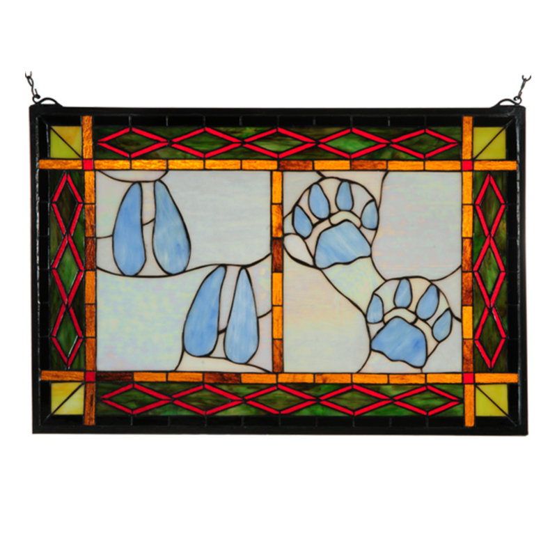 Deer and Cougar Tracks Stained Window Panel