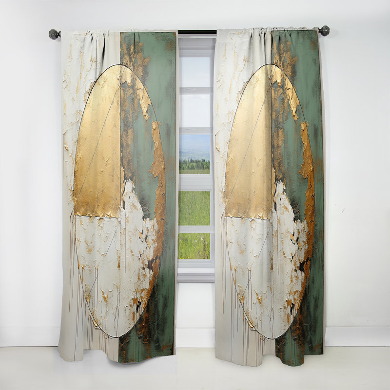 Peinture or et verte Fusion I - Rideau en velours moderne - obscurcissant - 1 panneau, L 52 po x L 84 po