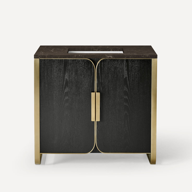 Meuble-lavabo Bergman, Chêne noir mat avec laiton vieilli, Calypso