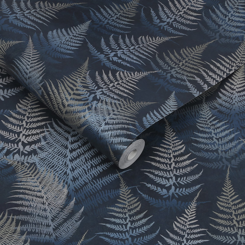 Floral Metallic Wallpaper Roll, Navy Blue