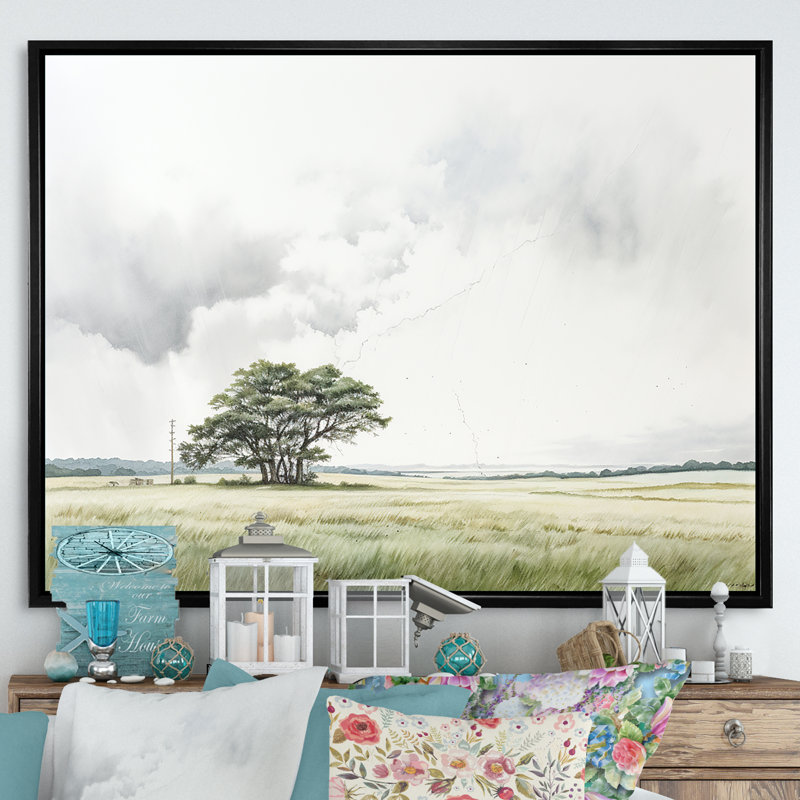 «Gray Lightning Scenery Minimalisme» sur toile, Cadre flottant noir, H 34 po x l 44 po x P 1,5 po