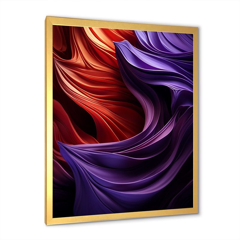 Mauve majestueux abstrait vagues I - abstrait spirales murales_106109, H 20 po x l 12 po x P 1 po, Encadrement doré