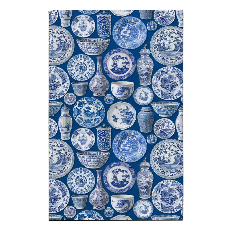 Tapis tissé bleu marine, Rectangle 4 pi 7,12 po x 6 pi 6,74 po