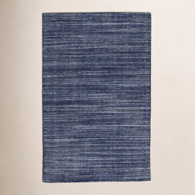 Caron Navy Hand-Woven Striped Rug