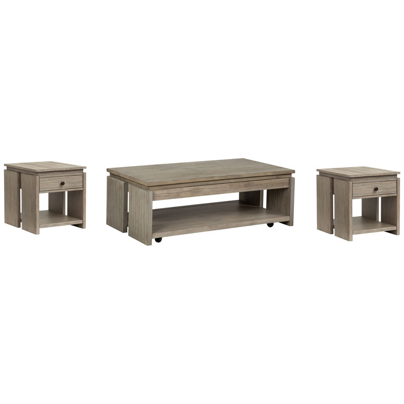 Table basse avec rangement Halstad, 3 pièces: table basse, 2 tables de bout