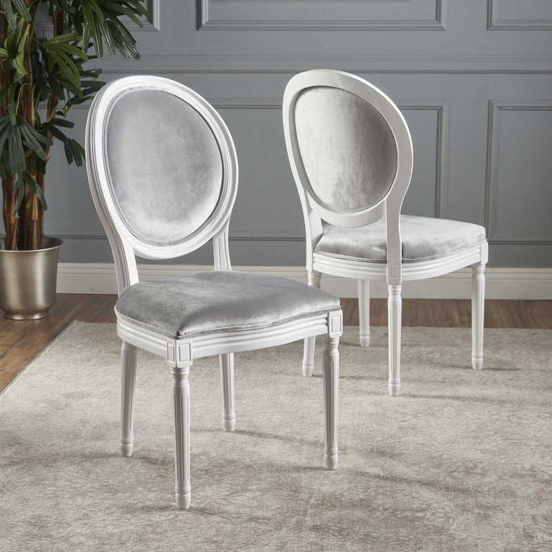 Chaise de salle à manger Classic, Velours gris, Blanc