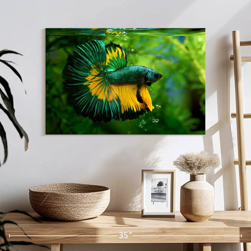 Poisson Betta vert et jaune, H 16 po x l 24 po