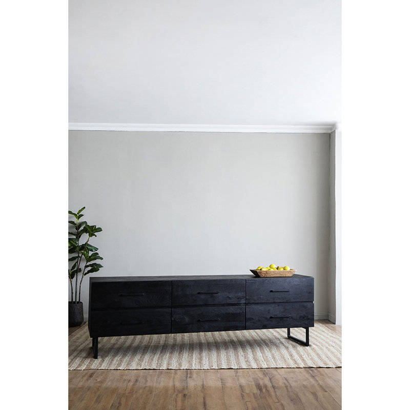 Armoire 86,5x20x30,5 "en noir - Buffet minimaliste en bois et fer avec rangement efficace en bois moderne, fer et intérieur spacieux