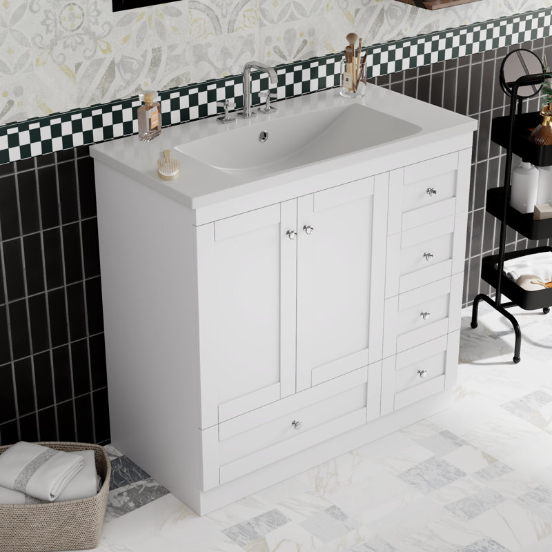 Ensemble de meuble-lavabo simple 36 po avec plateau en résine, Blanc